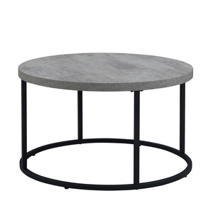 English Elm 31.5" Round Oak Finish Coffee Table Matte Black Steel Base for Modern Living Rooms Gray W3151P352762