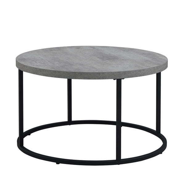 English Elm 31.5" Round Oak Finish Coffee Table Matte Black Steel Base for Modern Living Rooms Gray W3151P352762