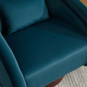English Elm Swivel Barrel Chair Pumpkin Sculptural Velvet Upholstered with Walnut Wood Round Base Teal W3244P427742