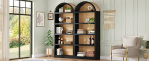 English Elm On-trend Farmhouse Two-tone Bookcase Set Arched Fabric Crown Open 5-tier Shelving Black+Natural N721P411205B