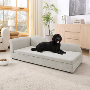 English Elm Oversized Pet Sofa Linen Upholstered Wave Backrest for Large Dogs Modern Living W487P430331