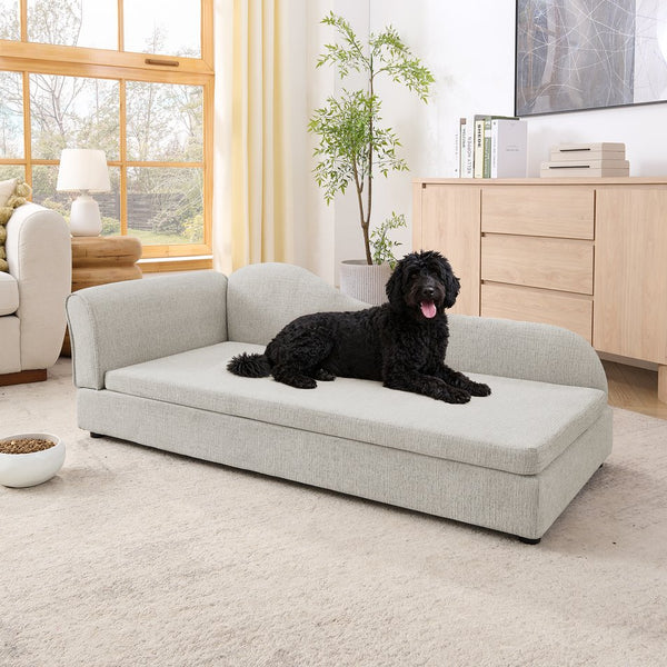 English Elm Oversized Pet Sofa Linen Upholstered Wave Backrest for Large Dogs Modern Living W487P430331