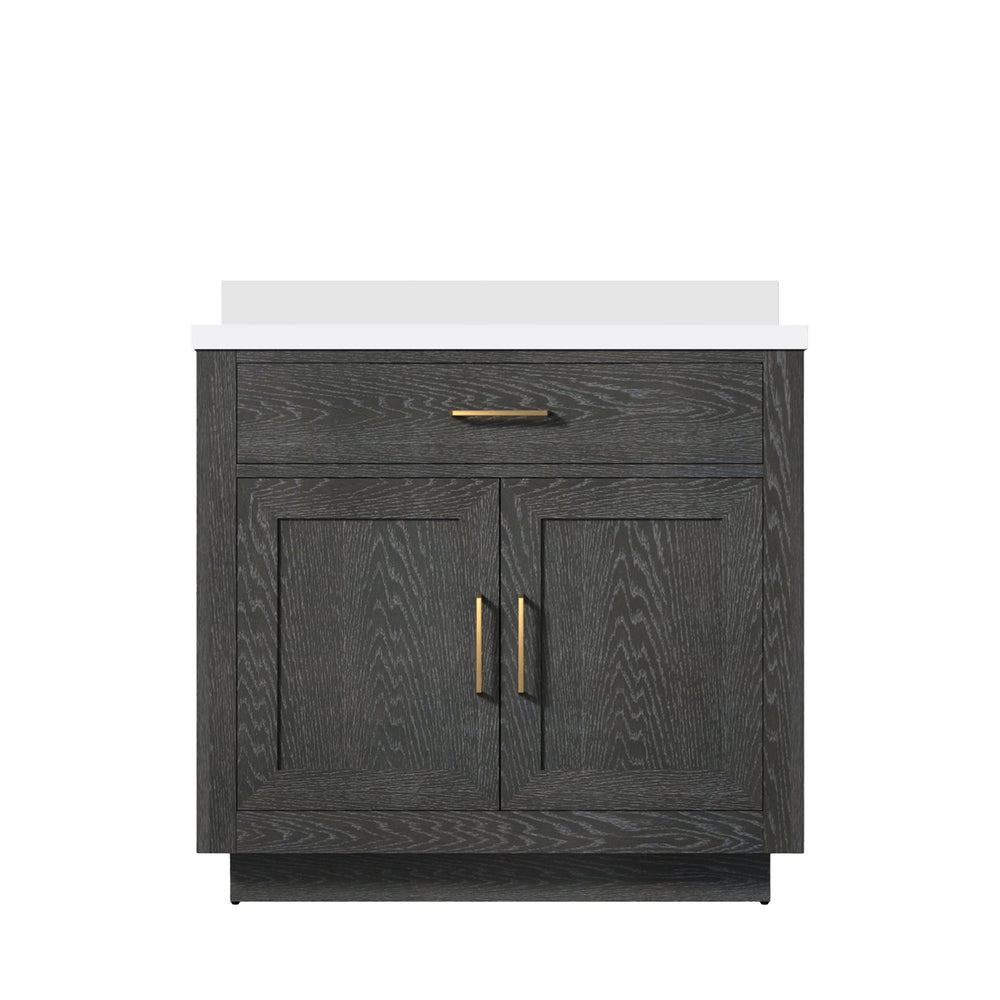 English Elm Black Oak Single Bath Vanity With Cultured Marble Top - Elegant 36" W X 22" D Fully Assembled Design B2731P260809