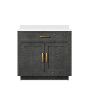 English Elm Black Oak Single Bath Vanity With Cultured Marble Top - Elegant 36" W X 22" D Fully Assembled Design B2731P260809