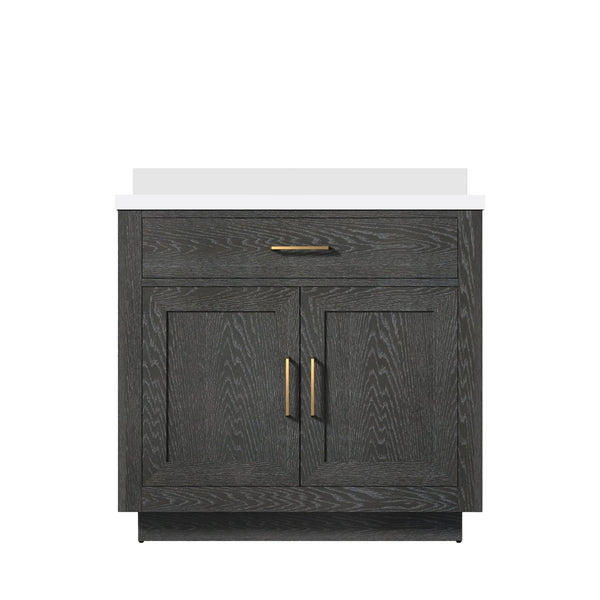 English Elm Black Oak Single Bath Vanity With Cultured Marble Top - Elegant 36" W X 22" D Fully Assembled Design B2731P260809