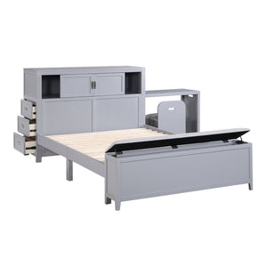 English Elm Gray Full Platform Bed with Bookcase Headboard Fold Out Desk Drawers and Footboard Bench Gray B011S02325