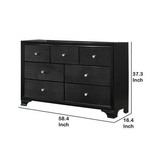 English Elm Transitional Six Drawer Dresser Gray Veneer Finish with Black Chamfered Legs Bedroom B056P416779