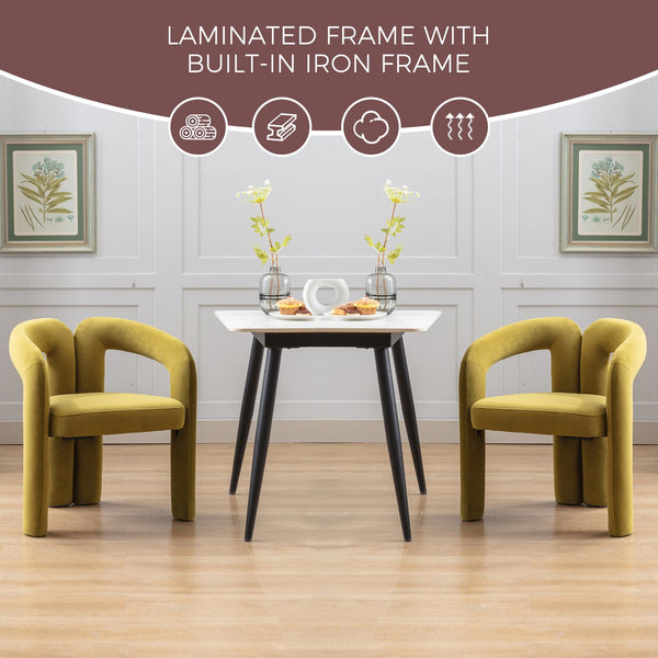 English Elm Contemporary Olive Velvet Dining Chair Set of 2 — Curved Barrel Design, Steel Frame, Plush Comfort W395103724