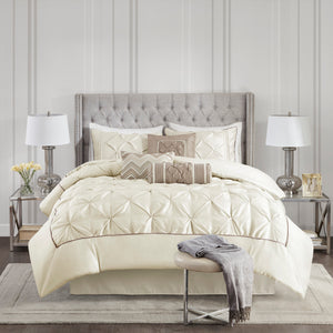 English Elm 7 Tufted Laurel 7-Piece Comforter Set King - Soft 100% Polyester, Pieced Texture, Decorative Pillows Ivory 23.43 L x 20.08 W x 15.75 H B03596991