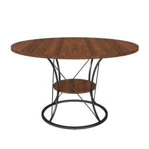 English Elm 43 Inch Expandable Round Dining Table Walnut Veneer Seats Six with Metal Storage Shelf Walnut+Black W2700P411580