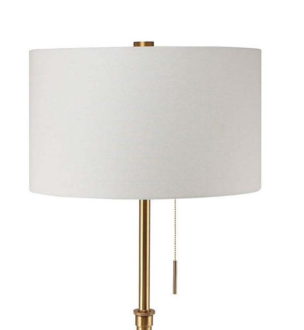 English Elm Vintage Tripod Floor Lamp with Stained Gold Metal Legs, Ivory Shade, Pull Switch, Adjustable Height Brushed Gold 21 L x 21 W x 22 H B2741P317228