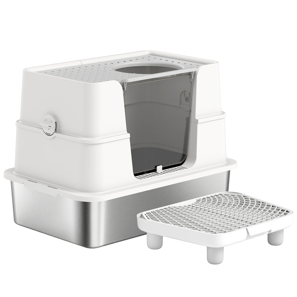 English Elm Pet Feeder Storage Cabinet with Raised Bowls Tempered Glass Door and White Mdf Build T3971P401836