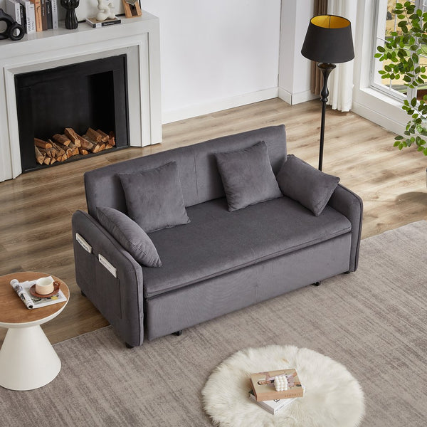 English Elm FX'' 66 Inch Sleeper Sofa Bed 3-in-1 Convertible Pullout Sofa with Plush Corduroy, 4 Pillows, Pockets Grey W1926S00059