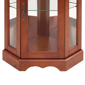 English Elm Corner Curio Display Cabinet with Mirrored Back, Interior Lighting, Adjustable Glass Shelves, Elegant Finish Walnut W1693P171662