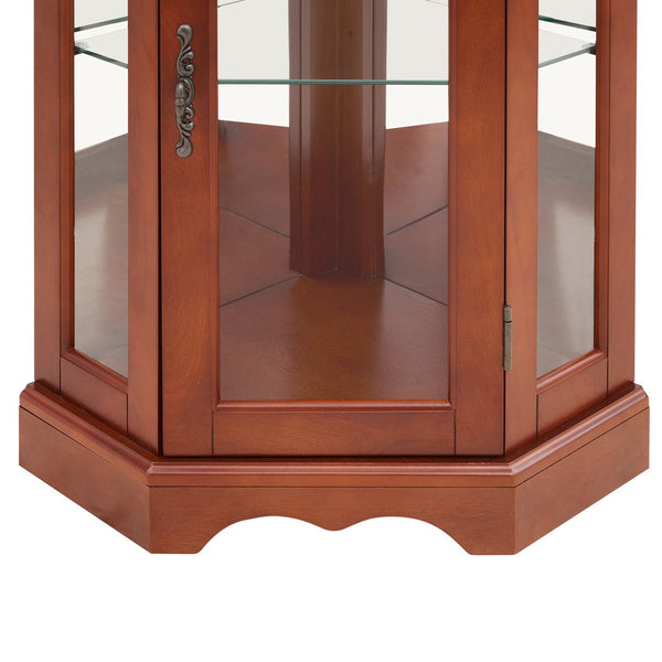 English Elm Corner Curio Display Cabinet with Mirrored Back, Interior Lighting, Adjustable Glass Shelves, Elegant Finish Walnut W1693P171662