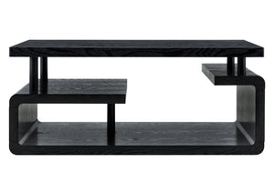 English Elm A Modern Two-tier Mdf Coffee Table with Open Shelf for Living Room Storage Black Woodgrain W3875P396801