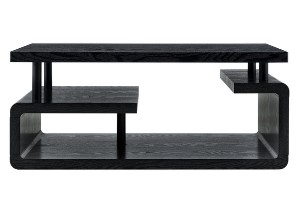English Elm A Modern Two-tier Mdf Coffee Table with Open Shelf for Living Room Storage Black Woodgrain W3875P396801
