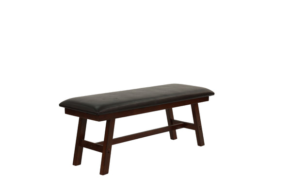 English Elm Dark Dark Walnut Finish 48" Wood Framed Dining Bench 1pc - Faux Leather Cushion, Solid Birch Veneer B011P192195