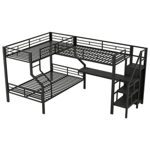 English Elm Twin Over Full L-shaped Bunk Bed with Wardrobe Desk and Usb Charging Ports N7500004100B