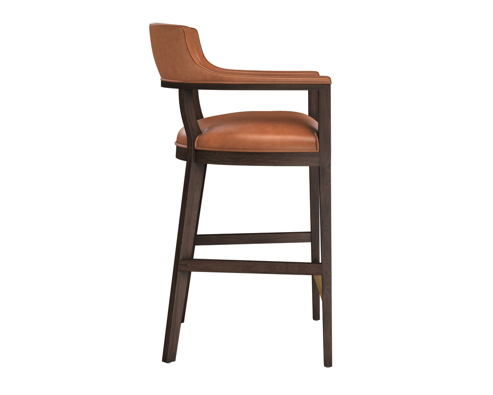 Sunpan Brylea Mid-Century Modern Bar Stool - Exquisite Top Grain Leather with Solid Oak Frame Design Brown / Shalimar Tobacco Leather