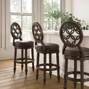 English Elm 26" Solid Wood Swivel Counterstool High Back Faux Leather Seat for Kitchen Island Walnut B2751P436475