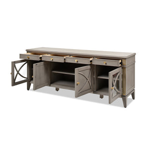 English Elm Jennifer Taylor Home - Dauphin 71" TV Stand Console Table in Grey Cashmere Wood with Gold Accents, Ample Storage, Assembled B2719P238490
