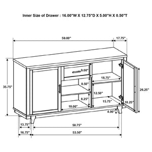 English Elm McCall Brown Oak 2-Door Server with Drawer, Rustic Farmhouse Sideboard 59" Wide, Felt-Lined Top B062P358301