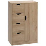 English Elm Homcom Freestanding Storage Cabinet, Bathroom Floor Cabinet With 4 Drawers and Door, Oak