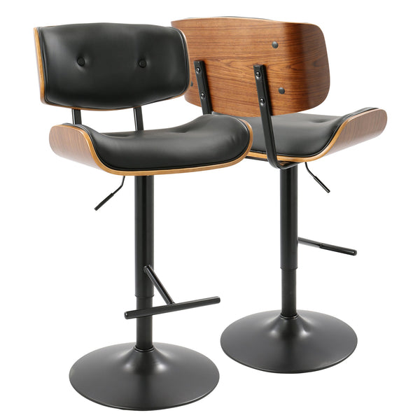 English Elm Mid-century Modern Swivel Barstool Tufted Faux Leather Seat Walnut Bentwood Frame B202P222408