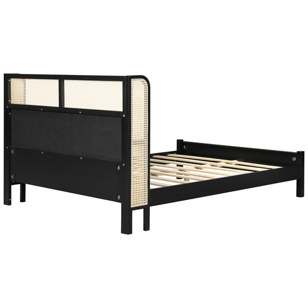 English Elm Queen Platform Bed Solid Wood Frame Velvet Headboard Modern Minimalist Bedroom N770PQ375070B