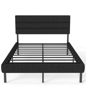 English Elm Queen Upholstered Platform Bed Fabric Headboard 14 Inch Storage No Box Spring T3963P383602