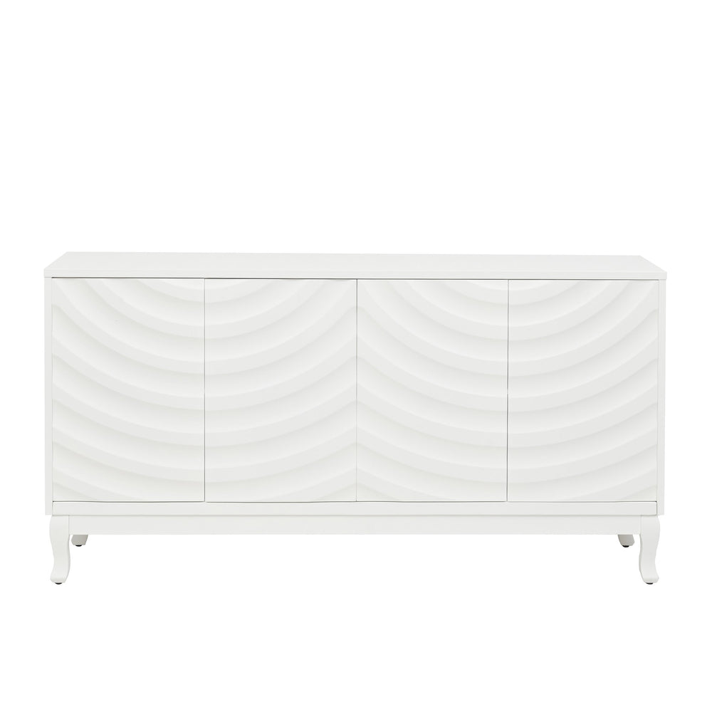 English Elm Elegant Modern Sideboard with Wavy Arched Groove Doors, Adjustable Shelves, MDF Wood Legs, 63.4" L W2696P256249