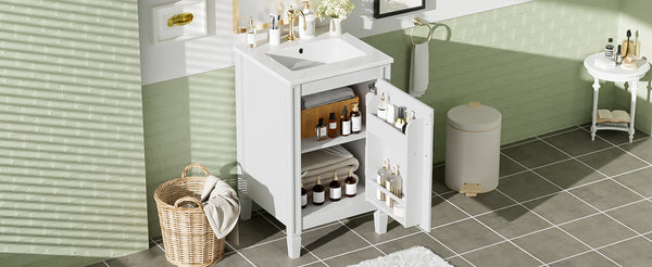 English Elm 20" Modern Bathroom Vanity with Ceramic Sink, Soft-Close Door, U-Shaped Adjustable Shelf & Door Storage Rack for Small Spaces N729P299364K