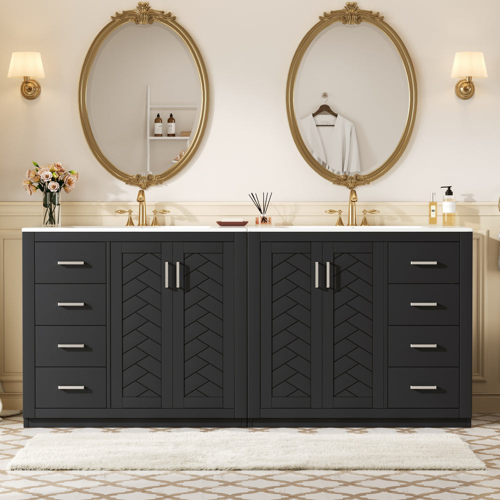 English Elm 72'' Bathroom Vanity With Ceramic Sink - Solid Wood Freestanding Storage Cabinet & Soft-Close Drawers N710SS00015B