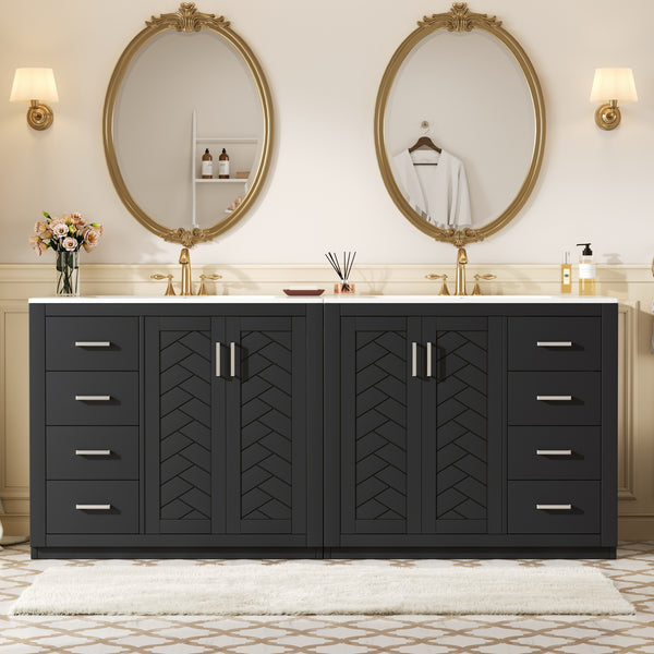 English Elm 72'' Bathroom Vanity With Ceramic Sink - Solid Wood Freestanding Storage Cabinet & Soft-Close Drawers N710SS00015B