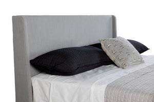 English Elm Queen Light Gray Upholstered Bed with 2 Light Walnut Nightstands — Queen Size, 100% Polyester, Modern Elegance B2699S00074