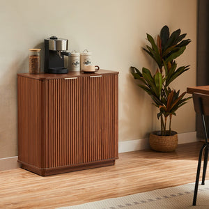 English Elm 31.5'' Buffet Cabinet Sideboard with Curved Wave Front, Compact Storage Console for Entryway & Living Areas Walnut W1820P352261