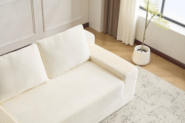 English Elm Loveseat Corduroy Bean Bag Sofa Bed with Memory Foam, Reversible Cushions, Plush Bolsters, No Assembly Required White W3723P346936