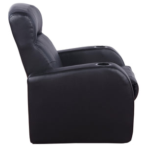 English Elm Black Top-grain Leather Home Theater Seating Row with Pocket Coil Recliners and Consoles B062S01838
