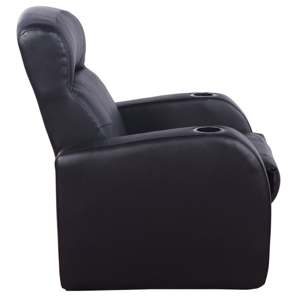 English Elm Black Top-grain Leather Home Theater Seating Row with Pocket Coil Recliners and Consoles B062S01838