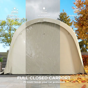 English Elm Portable Steel Frame Carport Canopy Upf50 Pe Cover Full Enclosure Vehicle Shelter Beige T3971S00117