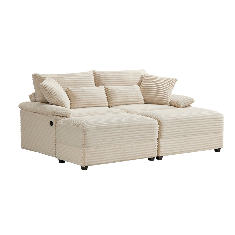 English Elm Double Chaise Sectional Sofa with Corduroy Upholstery Usb Charging and Storage Ottomans W2606P317518