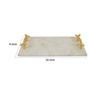 English Elm Pammy White Marble Rectangular Tray with Sculptural Gold Branch Handles for Vanity B056P417012