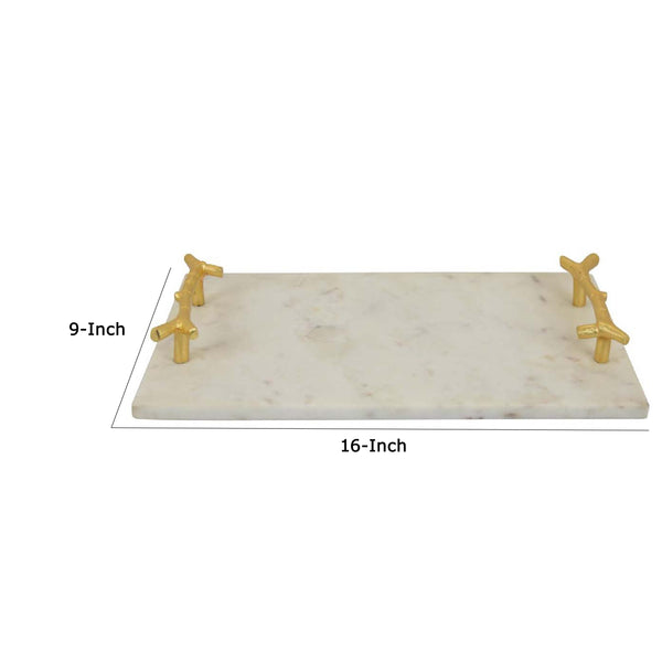 English Elm Pammy White Marble Rectangular Tray with Sculptural Gold Branch Handles for Vanity B056P417012