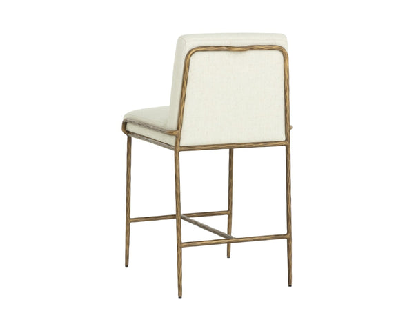 Sunpan LATHAN Counter Stool - Stylish Geralt Linen Seat with Hand-Hammered Brass Frame for Modern Spaces 112314
