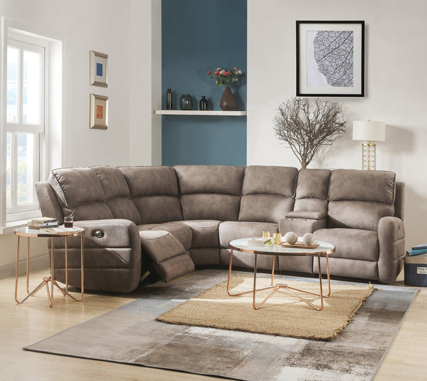 English Elm Olwen Mocha Nubuck Power Sectional Sofa with USB Ports, Reversible Console, Cup Holders, Storage B2726S00120