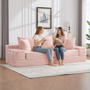 English Elm Oversized Corduroy Cloud Couch Convertible Sleeper Sofa with Memory Foam Seating Pink W395S00121