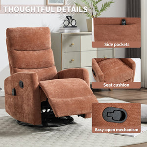 English Elm Heat Massage Swivel Rocker Recliner with 8 Nodes Vibration for Living Room Comfort W3224P322247