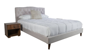 English Elm Queen Upholstered Fabric Bed Set with Tall Headboard and Two Walnut Nightstands B2699S00072
