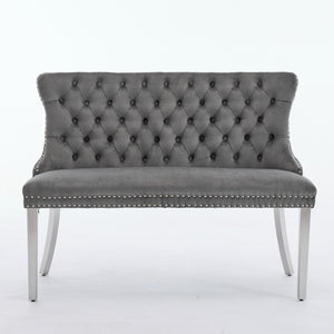 English Elm Velvet Mid-Century Double Dining Loveseat Bench with Hand-Tufted Buttons, Wingback Comfort, Luxe Seating Gray W1143P362520
